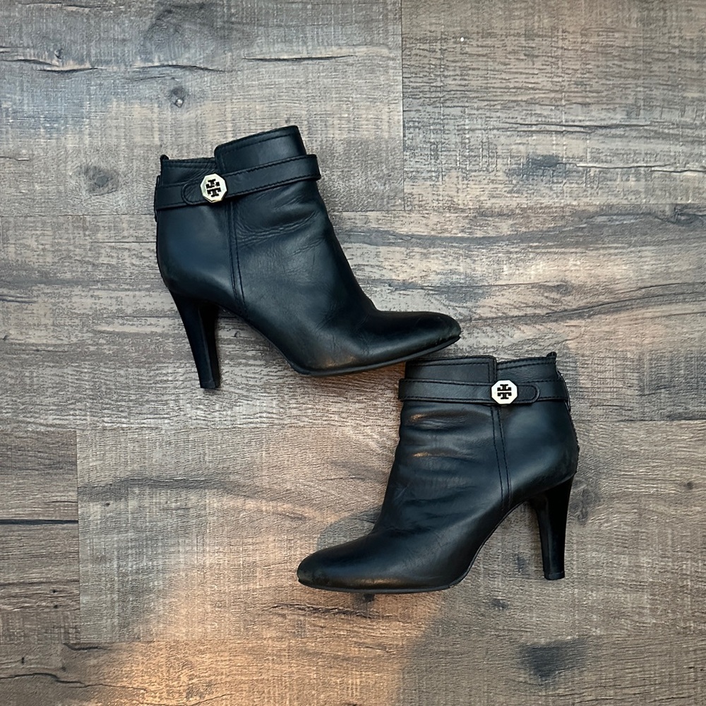 Black Leather Tory Burch Ankle Boots